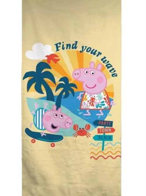 Serviette de bain et de plage - peppa pig - 70x140 cm - sèche rapidement - jaune - rectangulaire - Kiabi