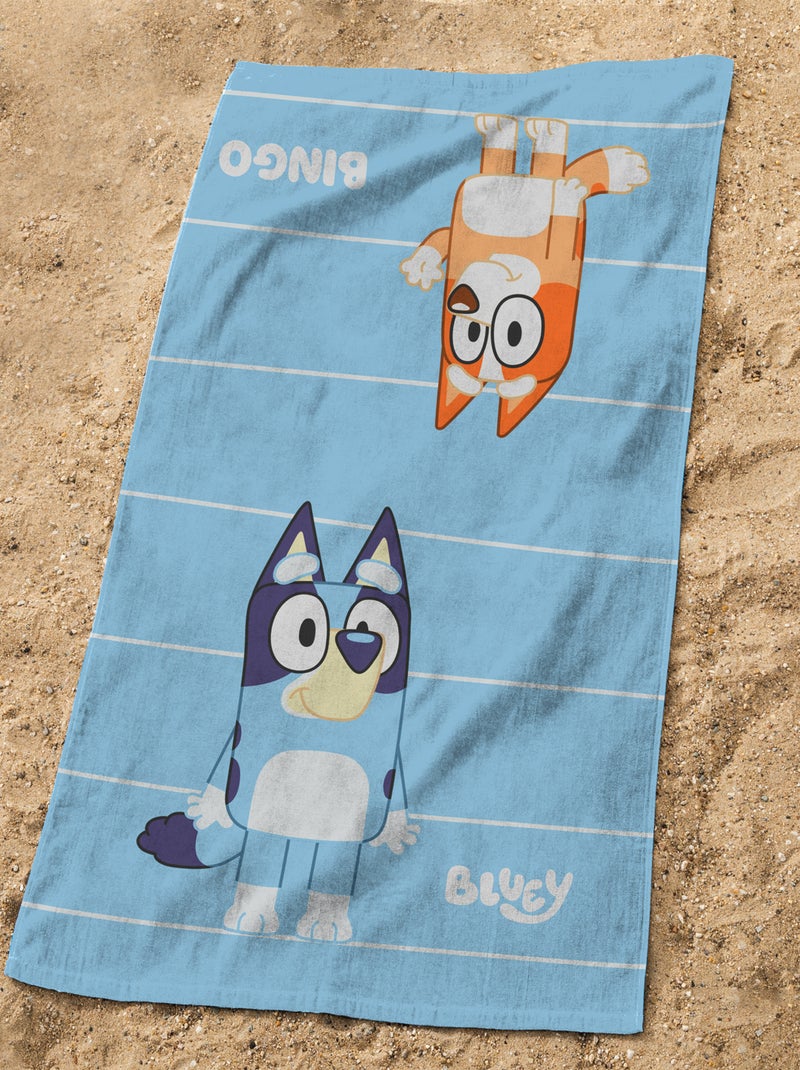 Serviette de bain et de plage imprimée 100% coton, BLUEY DUO Bleu ciel - Kiabi