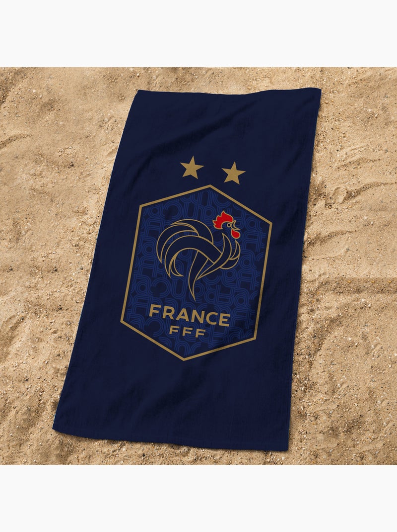 Serviette de bain et de plage imprimée 100% coton, FFF TRIOMPHE Bleu - Kiabi
