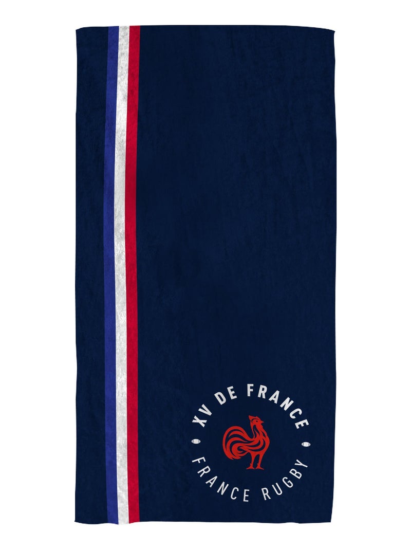 Serviette de bain et de plage imprimée 100% coton, FRANCE RUGBY TRICOLORE Bleu marine - Kiabi