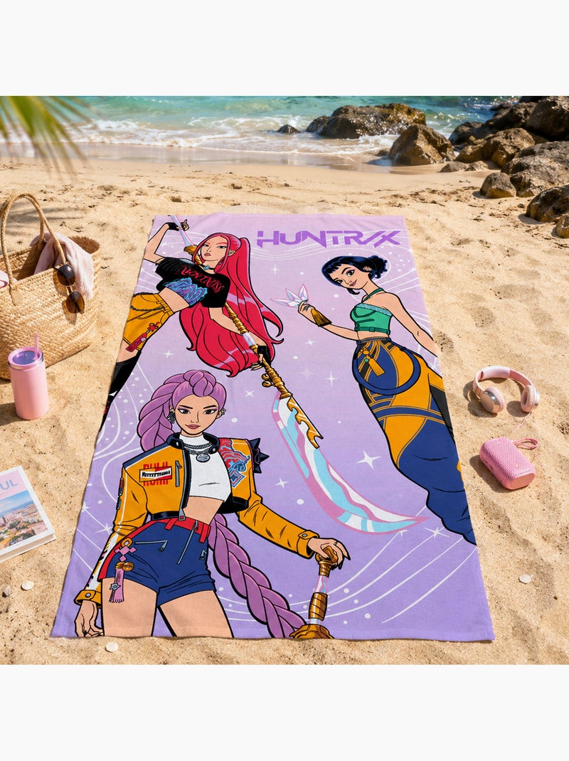 Serviette de bain et de plage imprimée 100% coton, kpop demon hunters tour Violet - Kiabi
