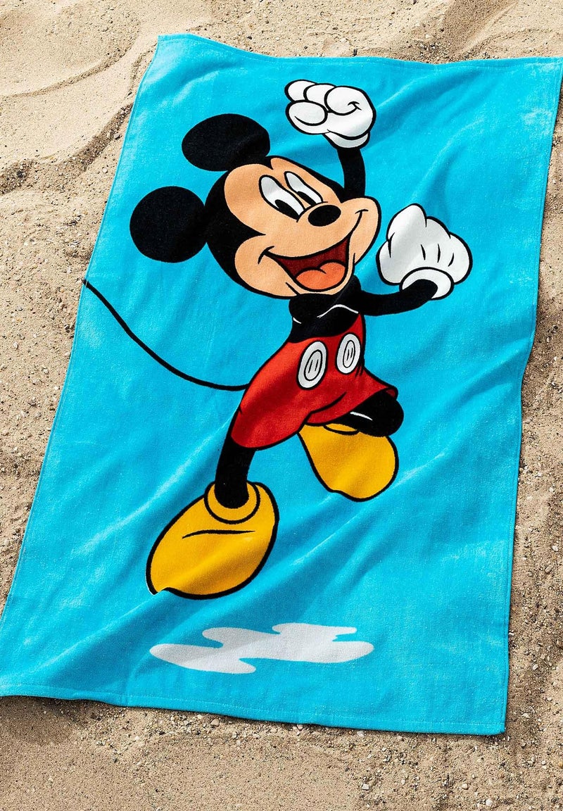Serviette de bain et de plage imprimée 100% coton, MICKEY BLUE Bleu ciel - Kiabi