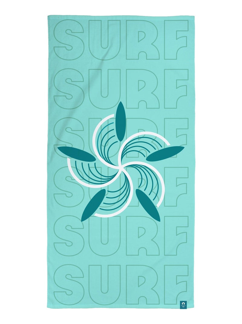 Serviette de bain et de plage imprimée 100% coton, PARIS 2024 JEUX OLYMPIQUES SURF Bleu - Kiabi
