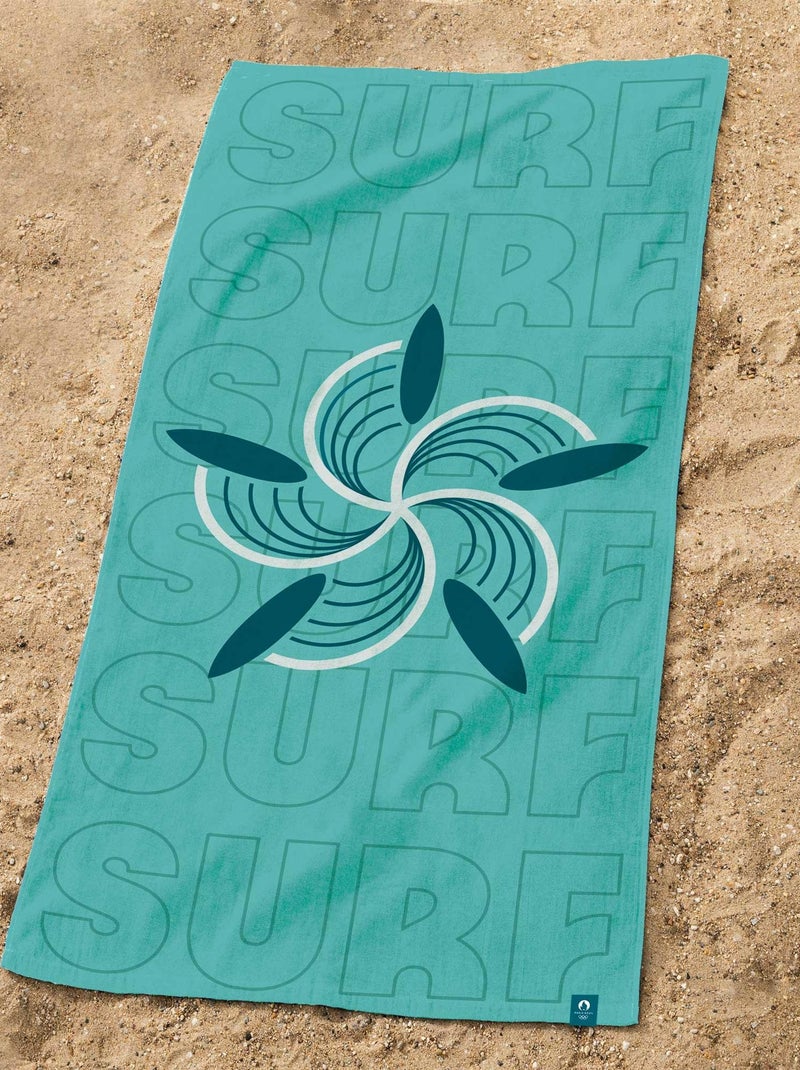 Serviette de bain et de plage imprimée 100% coton, PARIS 2024 JEUX OLYMPIQUES SURF Bleu - Kiabi