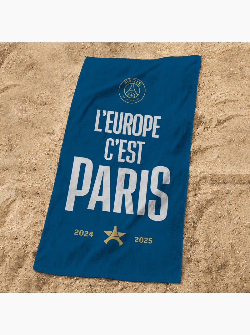 Serviette de bain et de plage imprimée 100% coton, PSG NATION Bleu nuit - Kiabi