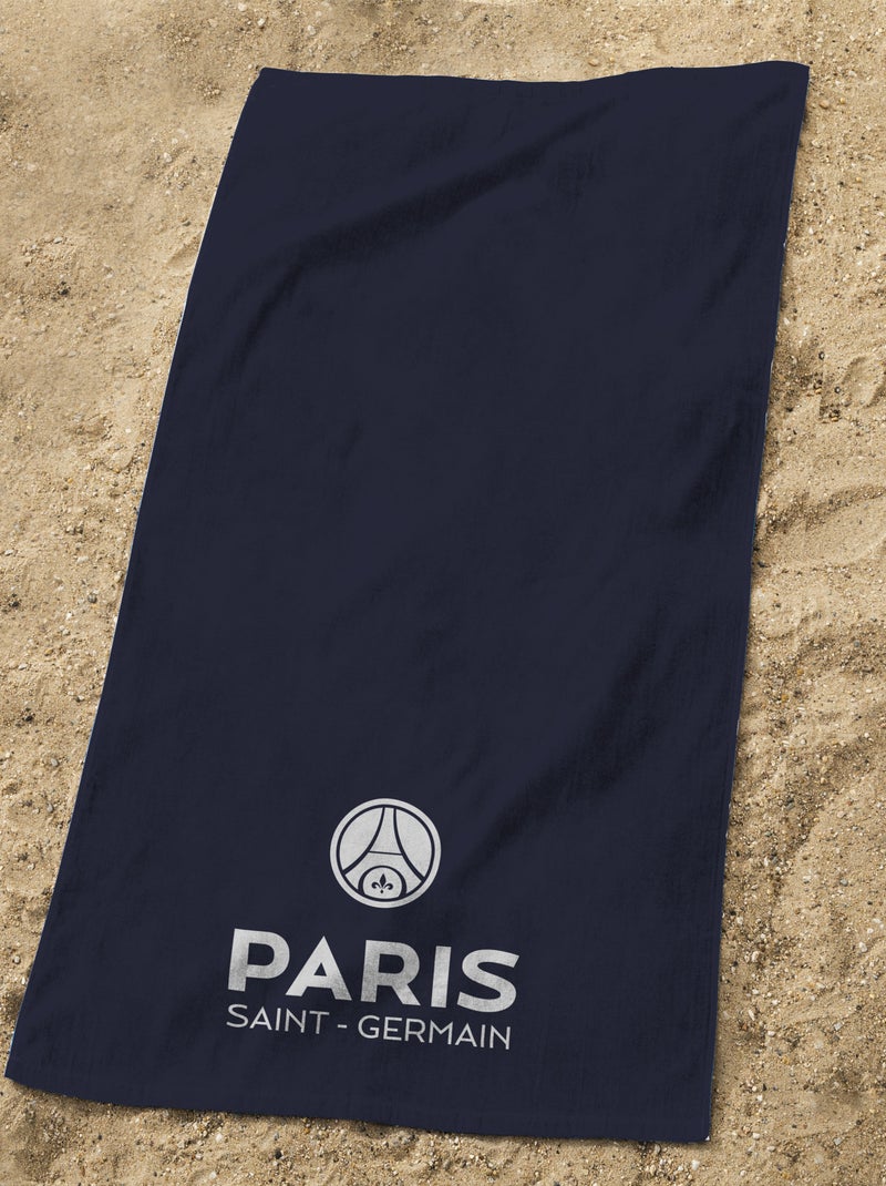 Serviette de bain et de plage imprimée 100% coton, PSG WHITE Bleu nuit - Kiabi