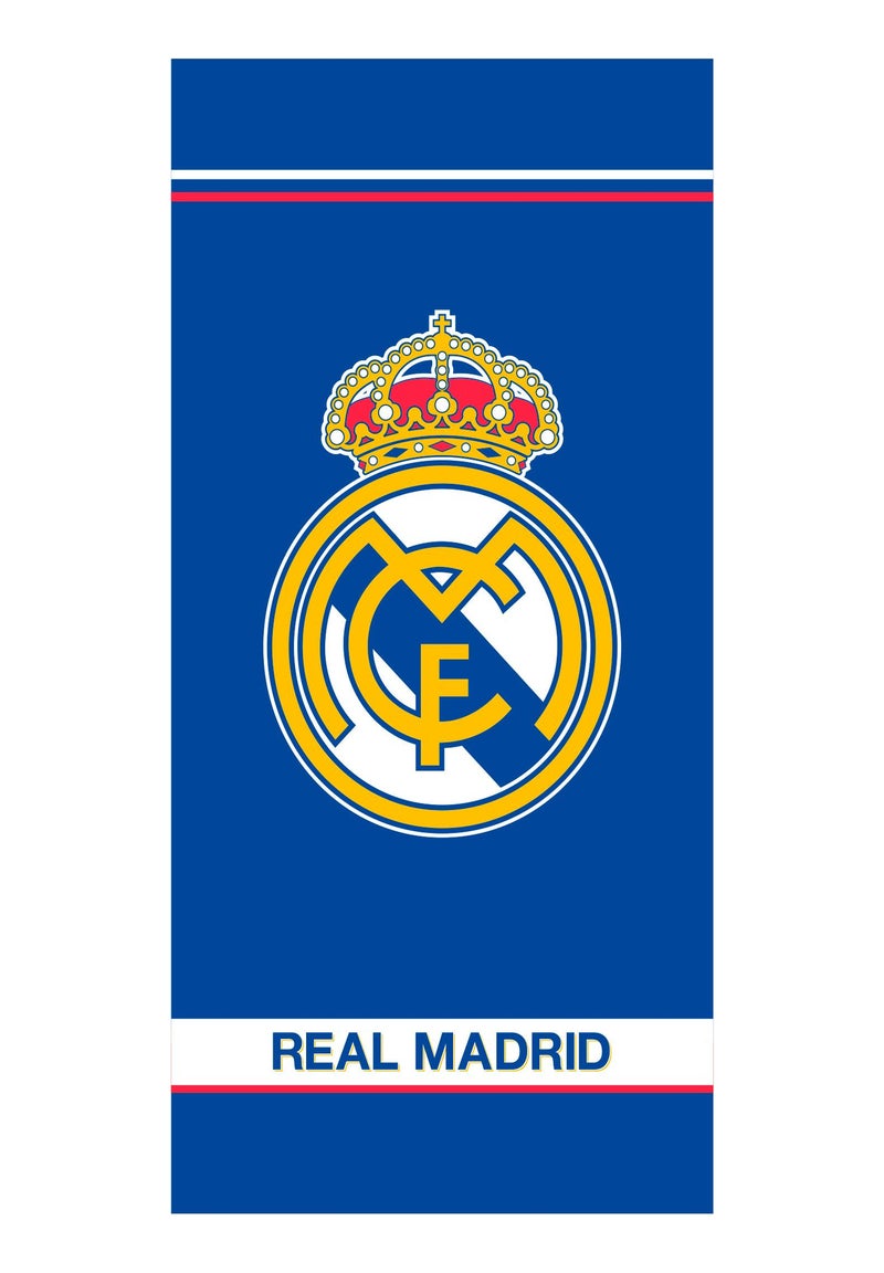 Serviette de bain et de plage imprimée 100% coton, REAL MADRID LOGO Bleu - Kiabi