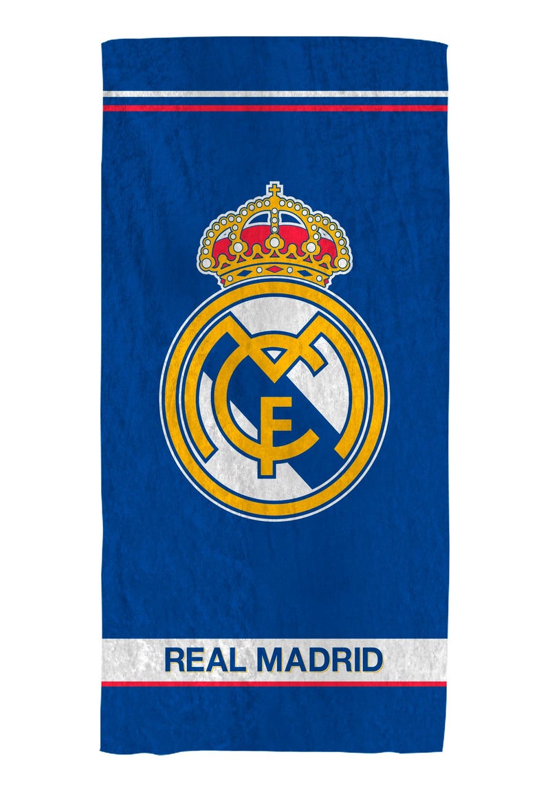 Serviette de bain et de plage imprimée 100% coton, REAL MADRID LOGO Bleu - Kiabi