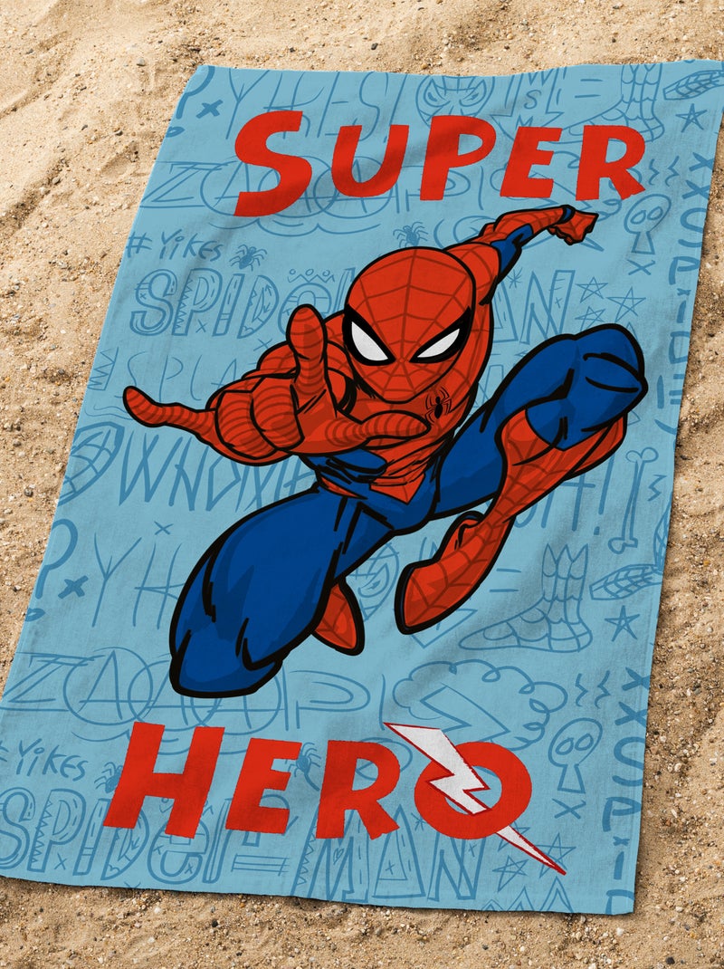 Serviette de bain et de plage imprimée 100% coton, SPIDERMAN HOME SKETCHES Bleu Rouge - Kiabi