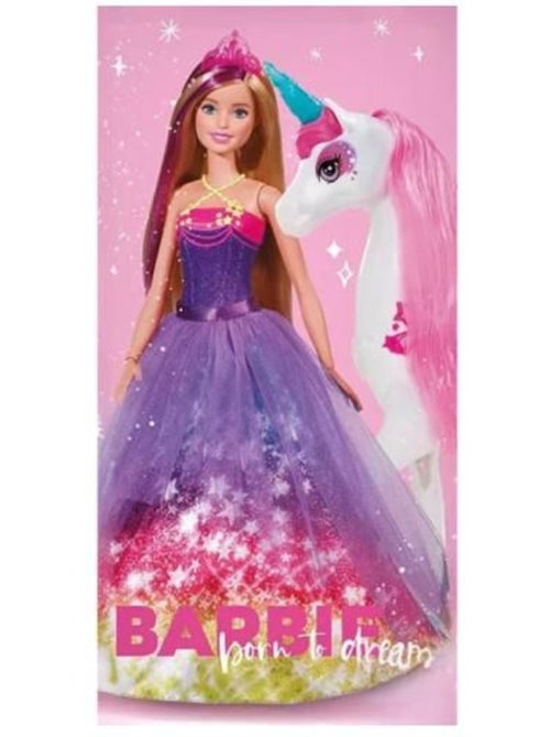 Serviette de plage - barbie - drap de bain - 70 x 140 cm - 100% coton - rose - Kiabi