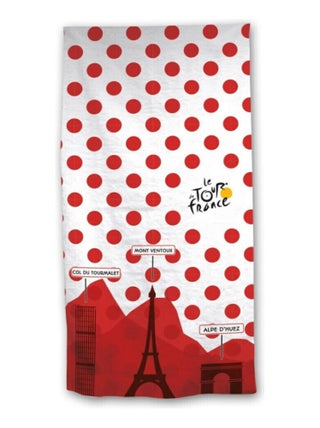 Serviette de plage - Cyclisme Tour de France - Blanche à pois Rouge - 70x140 cm