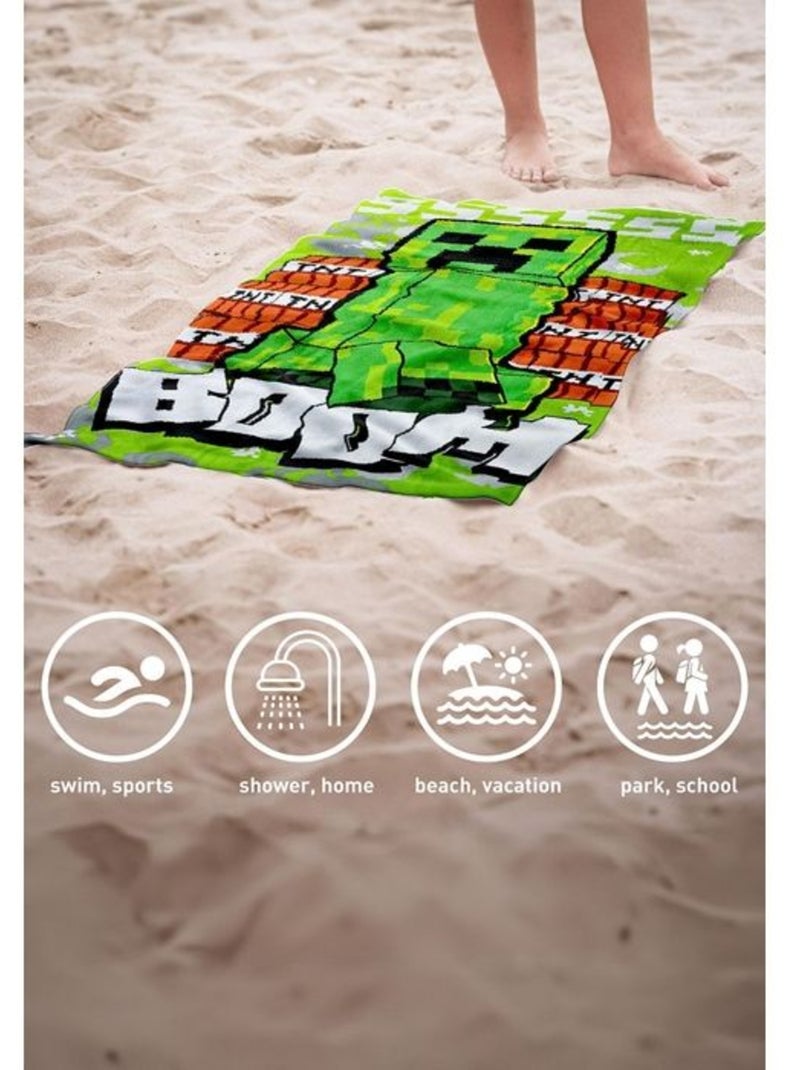 Serviette de plage - disney - minecraft - couleur verte - fibre synthétique - lavable Vert - Kiabi