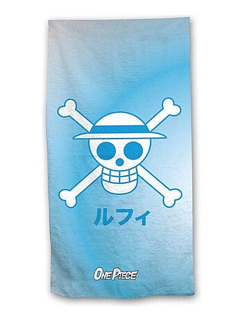 Serviette De Plage - One Piece - Fond Bleu Avec Une Tête De Mort - 70x140 cm