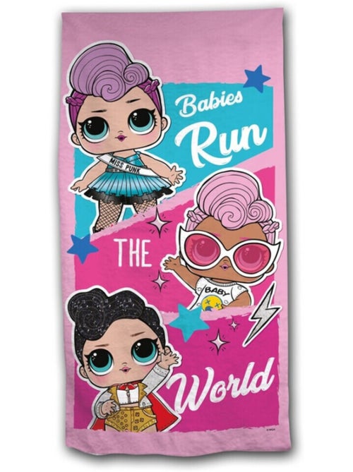 serviette de plage - poupées lol sur fond rose 70 cm x 140 cm - Kiabi