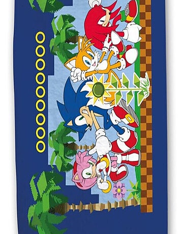 Serviette de plage - Sonic avec tous les personnages - Bleue - 70x140 cm
