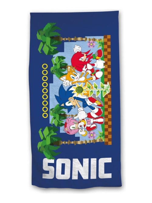 Serviette de plage - Sonic avec tous les personnages - Bleue - 70x140 cm - Kiabi