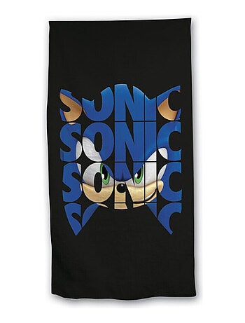 Serviette de plage - Visage de Sonic - Noire - 70x140 cm