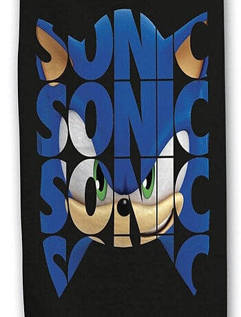 Serviette de plage - Visage de Sonic - Noire - 70x140 cm