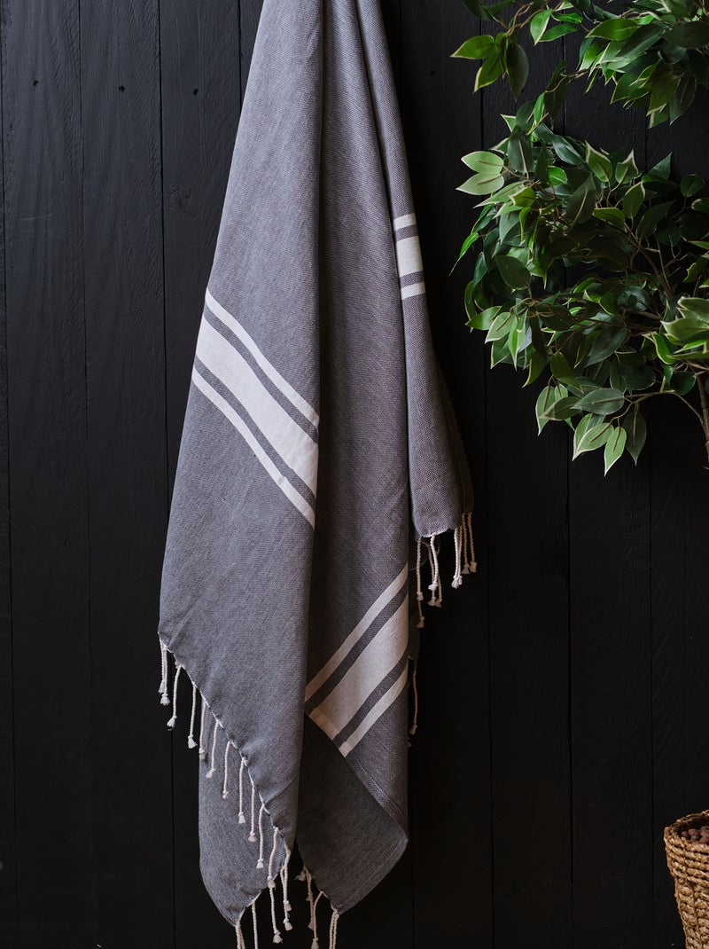 Serviette de plage à franges gris - Kiabi