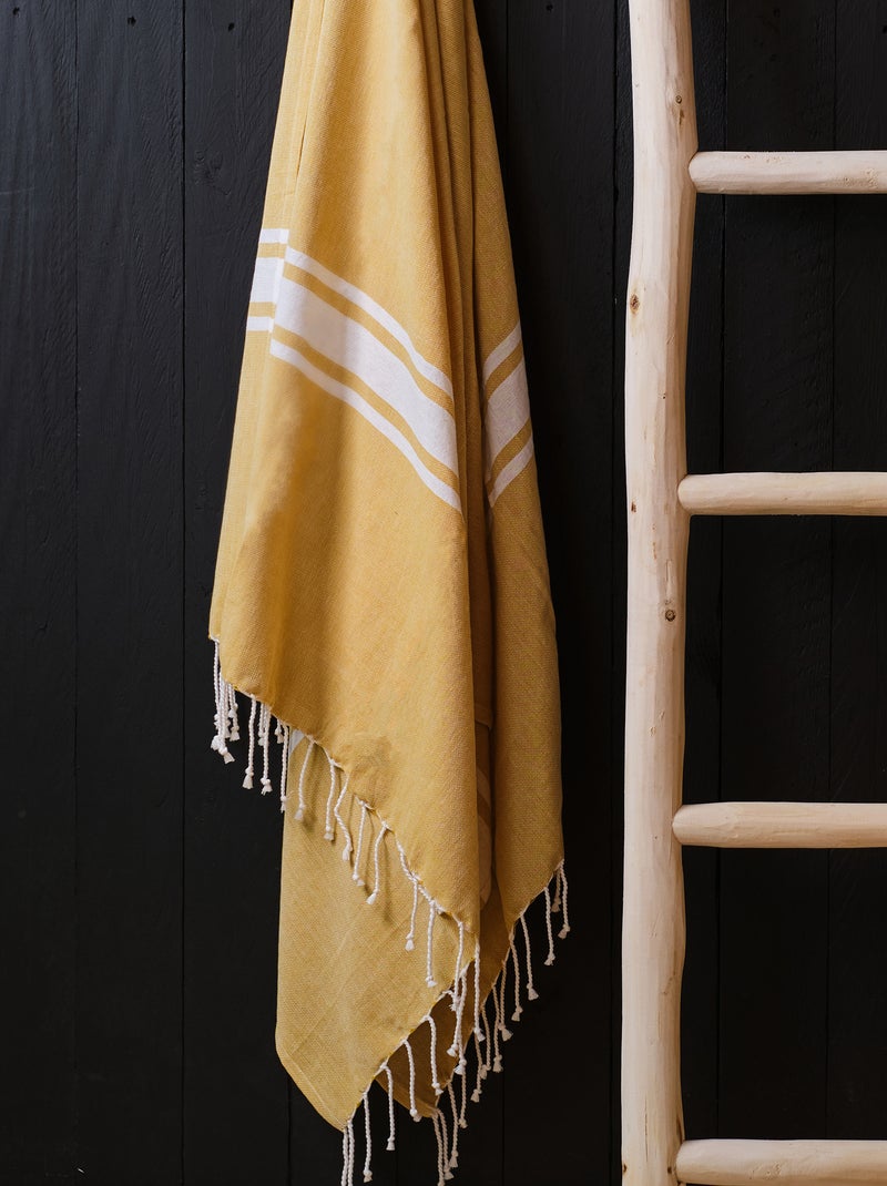 Serviette de plage à franges Jaune moutarde - Kiabi