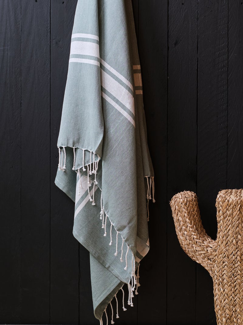 Serviette de plage à franges Vert de gris - Kiabi