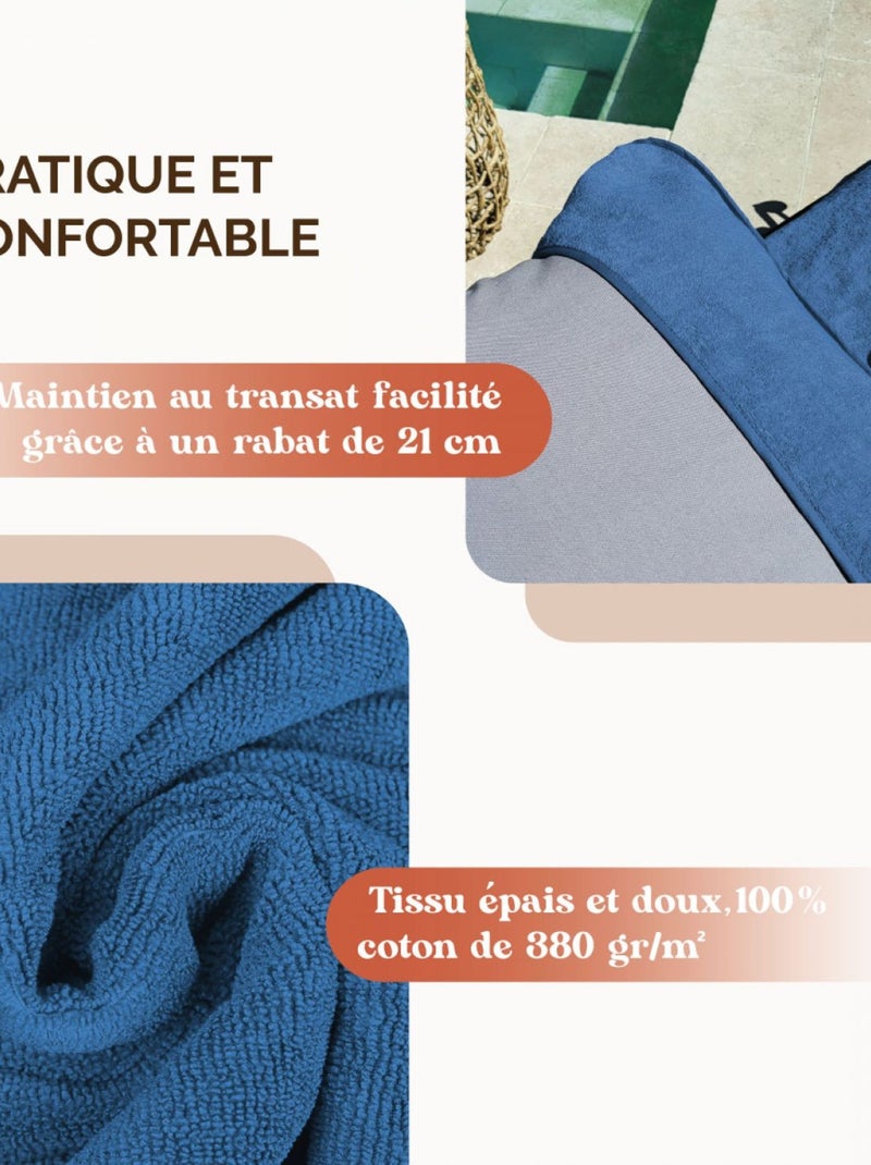Serviette de plage à rabat pour transat de bain, 100 % coton - Vivezen Bleu - Kiabi
