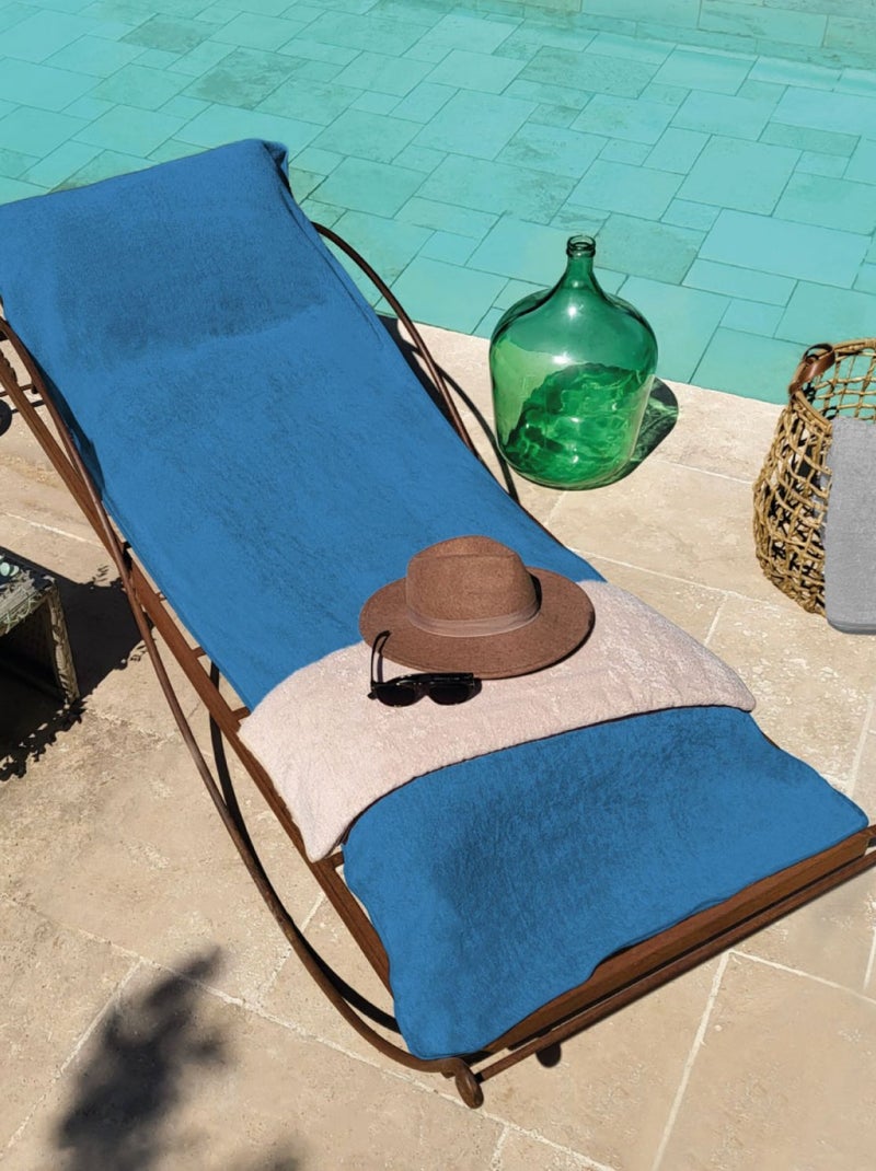 Serviette de plage à rabat pour transat de bain, 100 % coton - Vivezen Bleu - Kiabi