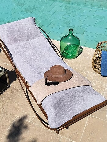Serviette de plage à rabat pour transat de bain, 100 % coton - Vivezen