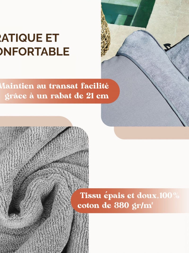 Serviette de plage à rabat pour transat de bain, 100 % coton - Vivezen Gris - Kiabi