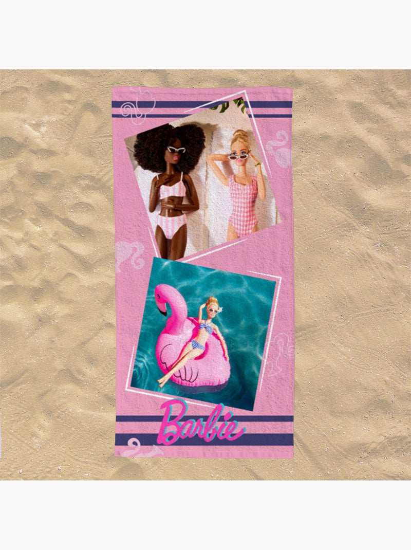 Serviette de plage Barbie détente piscine et plage 70x140 cm - 100% Polyester - Rose Rose - Kiabi