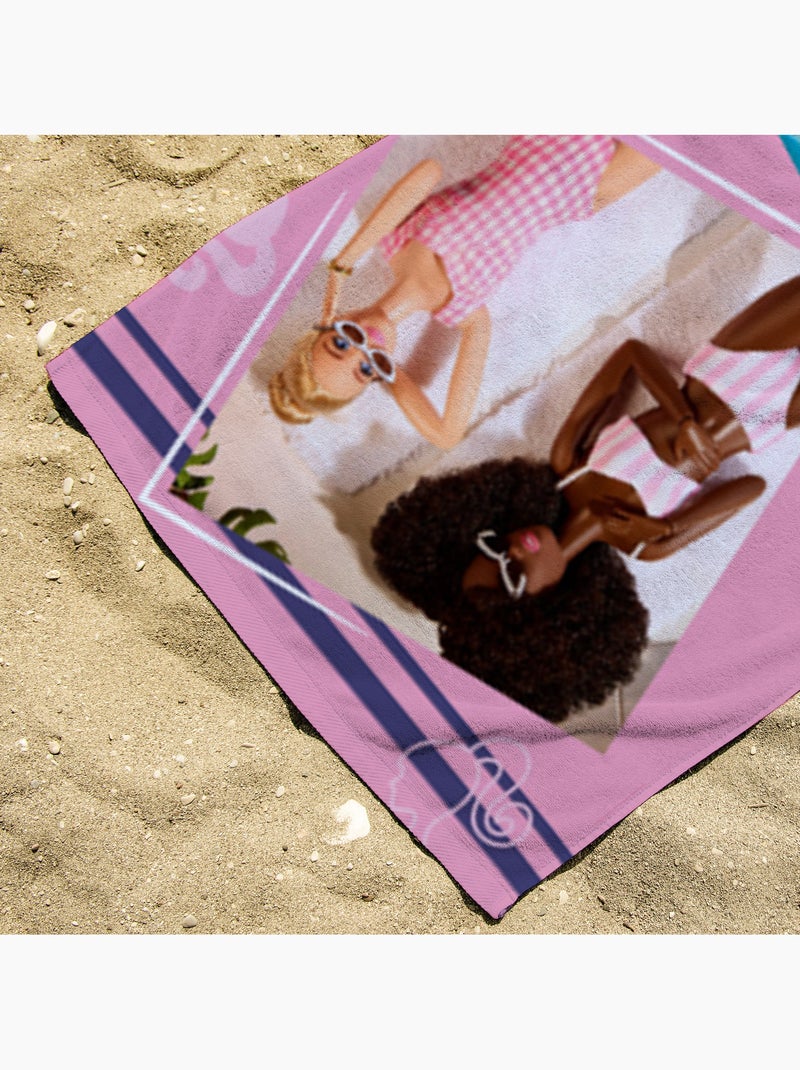 Serviette de plage Barbie détente piscine et plage 70x140 cm - 100% Polyester - Rose Rose - Kiabi