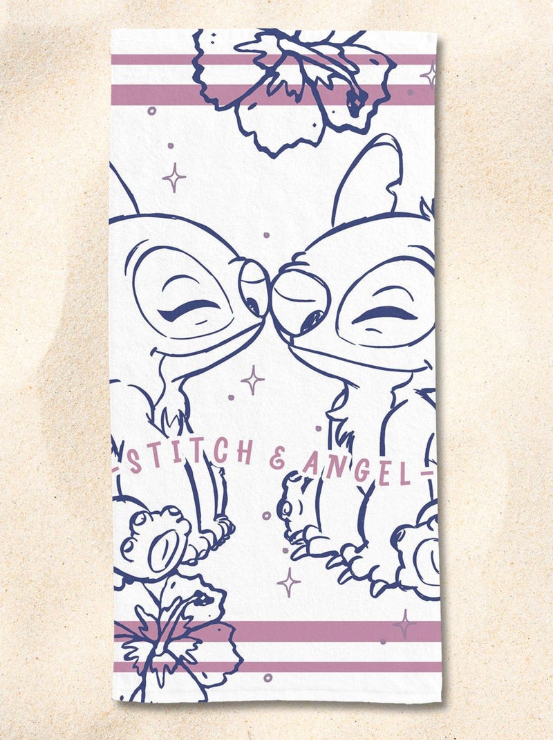 Serviette de plage Disney Angel et Stitch 70x140 cm - 100% Coton - 300 GSM Blanc - Kiabi