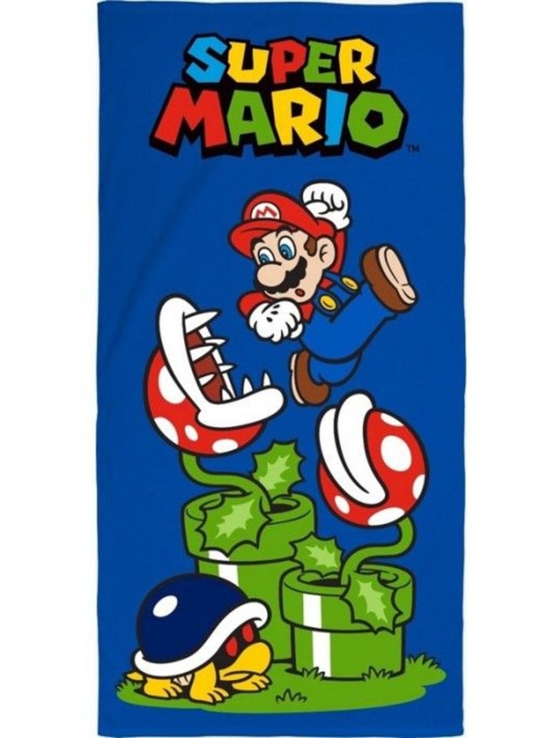 Serviette de plage enfant - 70x140 cm microfibre 250 g/m², bleu - super mario Bleu - Kiabi