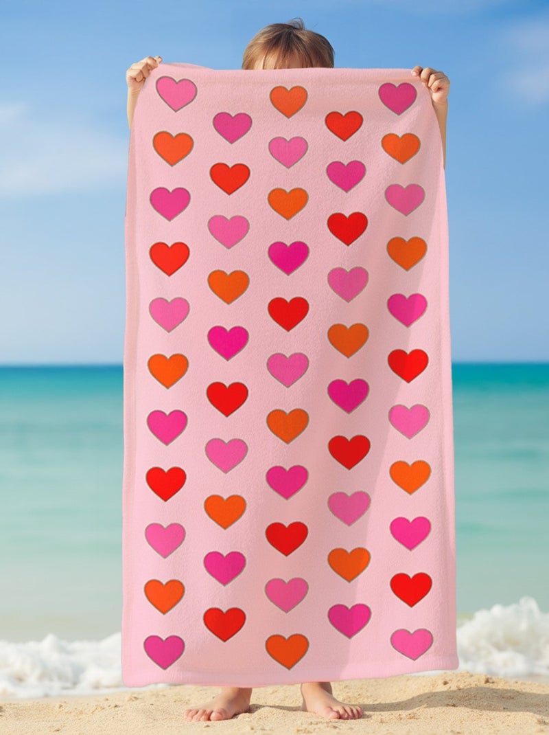Serviette de plage enfant microfibre Rose 70x140 250g/m² - Cœurs Rose - Kiabi