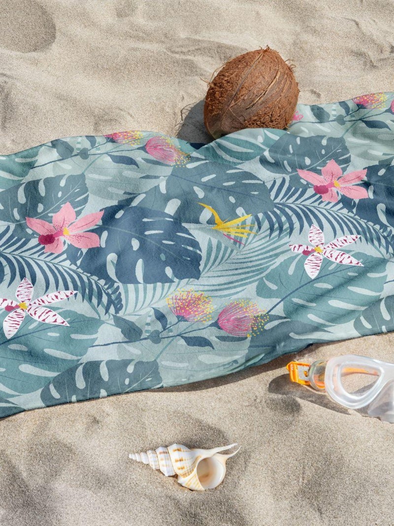 Serviette de plage éponge imprimé SUMMER AMAZONIA Bleu céladon - Kiabi