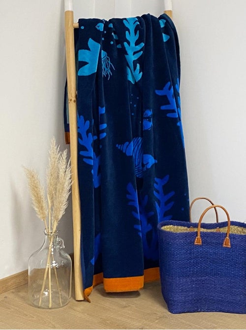 Serviette de plage éponge velours Jacquard Algas 140x180 400g/m² - Kiabi