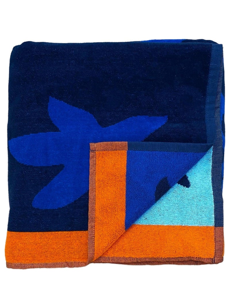 Serviette de plage éponge velours Jacquard Algas 140x180 400g/m² Bleu marine - Kiabi