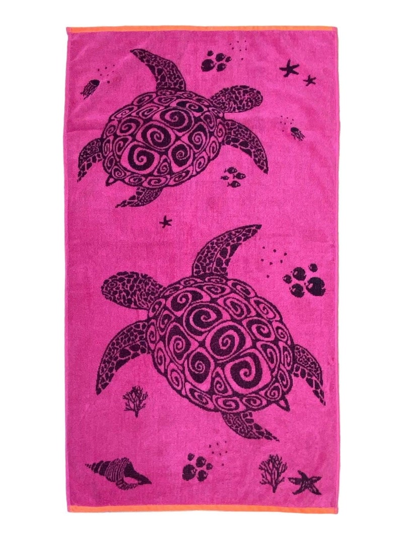 Serviette de plage éponge velours Jacquard Asha 70x140 400g/m² Rose fushia - Kiabi