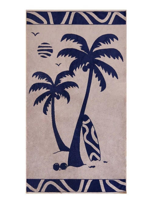 Serviette de plage éponge velours Jacquard Beige 90x170 400g/m² - Likoma - Kiabi