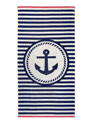 Serviette de plage éponge velours Jacquard Bleu 90x170 400g/m² - Ankuri