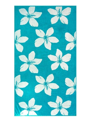 Serviette de plage éponge velours Jacquard Bleu 90x170 400g/m² - Caracol
