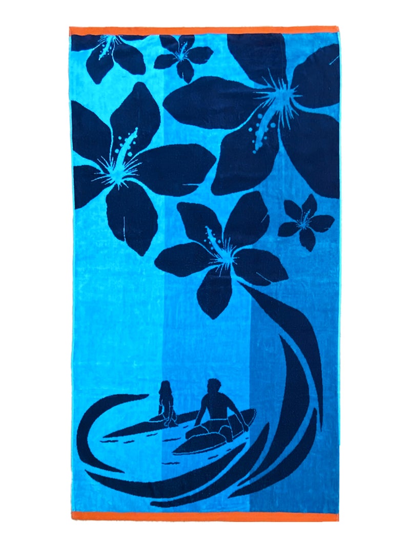 Serviette de plage éponge velours Jacquard Bleu 90x170 400g/m² - Coolsurf Bleu - Kiabi