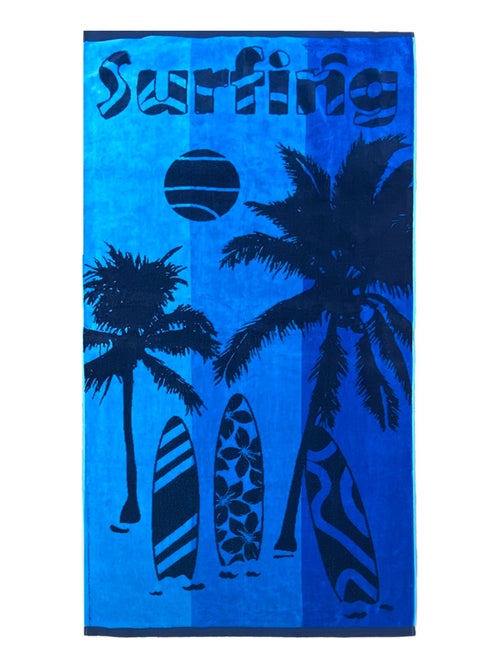Serviette de plage éponge velours Jacquard Bleu 90x170 400g/m² - Lombok - Kiabi