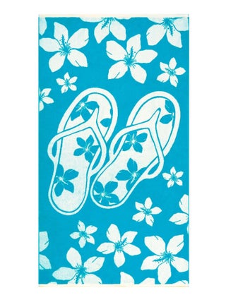 Serviette de plage éponge velours Jacquard Bleu 90x170 400g/m² - Milos