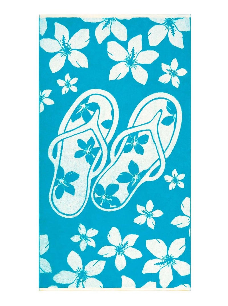 Serviette de plage éponge velours Jacquard Bleu 90x170 400g/m² - Milos Bleu - Kiabi
