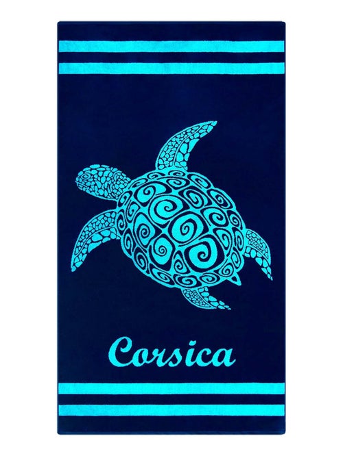 Serviette de plage éponge velours Jacquard Bleu 90x170 400g/m² - Nonza - Kiabi