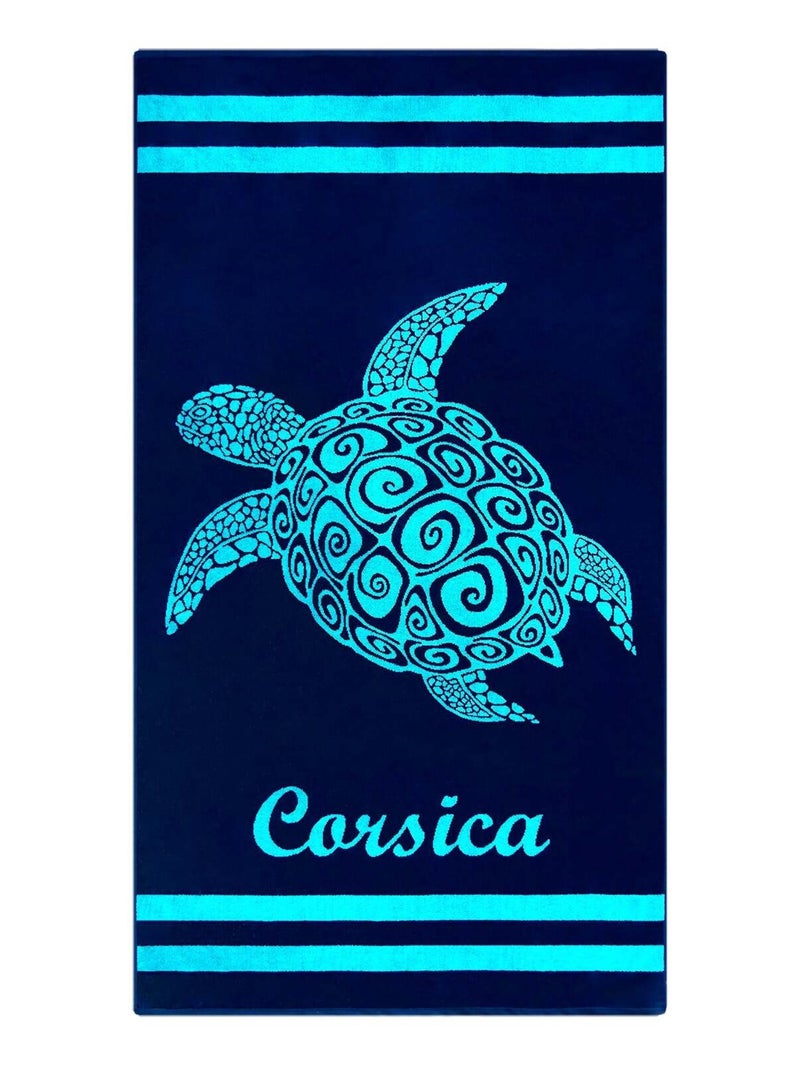 Serviette de plage éponge velours Jacquard Bleu 90x170 400g/m² - Nonza Bleu - Kiabi