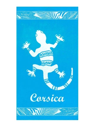 Serviette de plage éponge velours Jacquard Bleu 90x170 400g/m² - Orzu