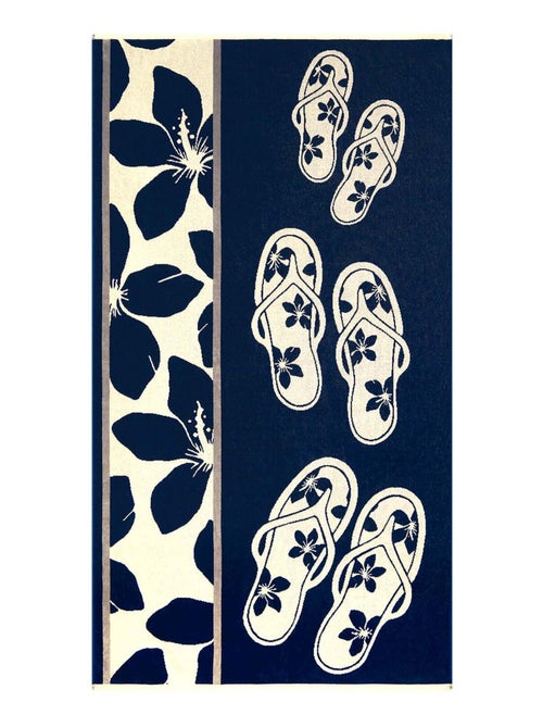 Serviette de plage éponge velours Jacquard Bleu 90x170 400g/m² - Tama - Kiabi
