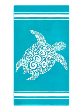 Serviette de plage éponge velours Jacquard Bleu 90x170 400g/m² - Ushaka